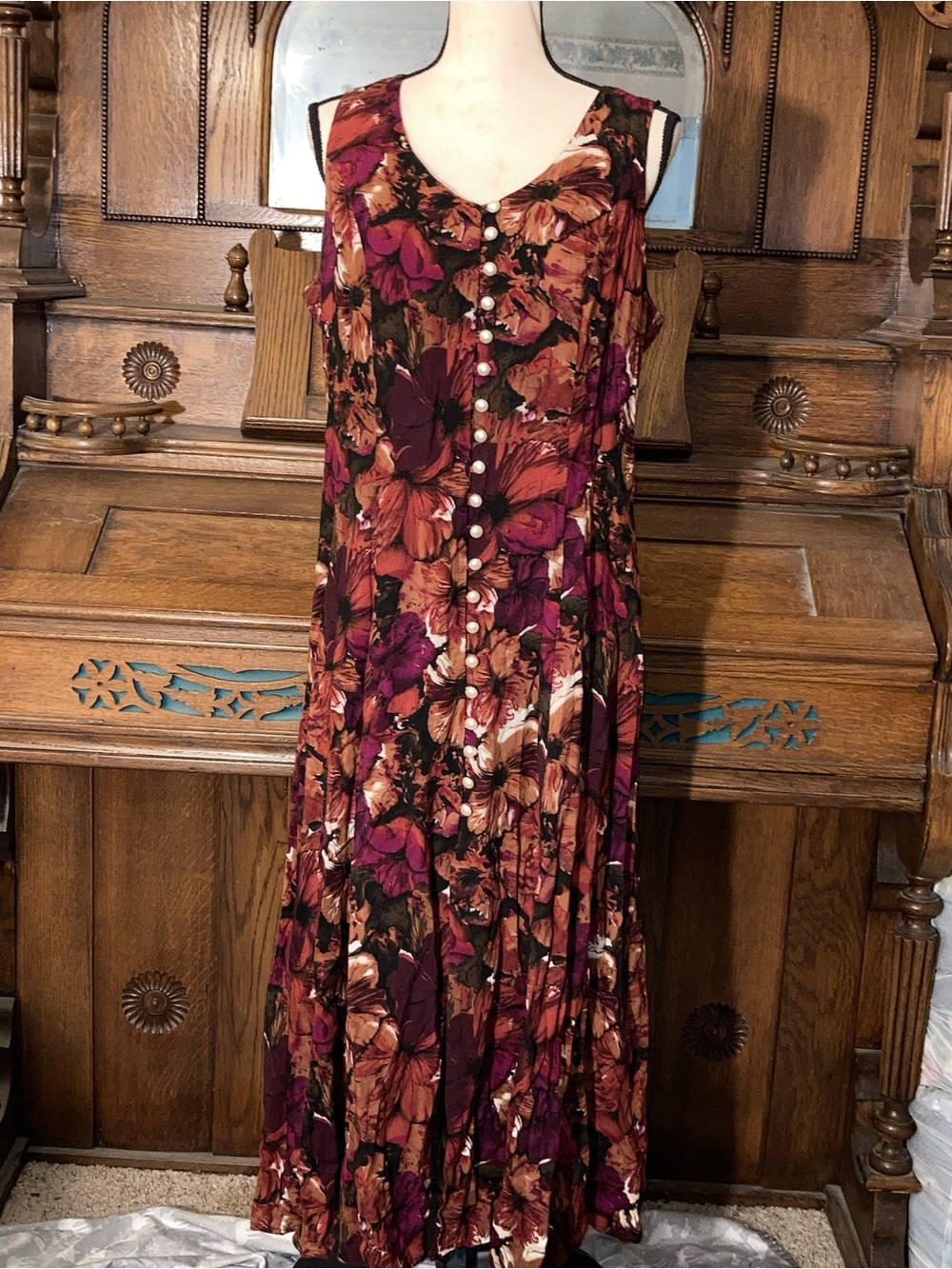 Vintage juniors 100% rayon sleeveless maxi dress fall cottagecore size 15/16
